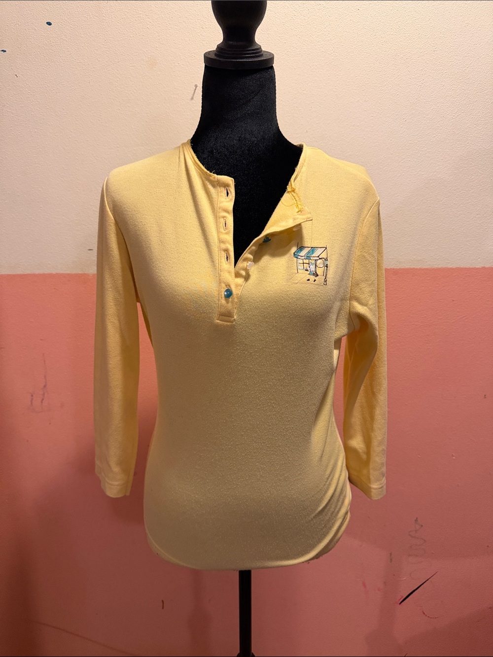 Women’s Yellow Henley Top with Embroidered Detail
